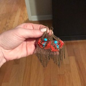 Fun red, turquoise and gold statement earring